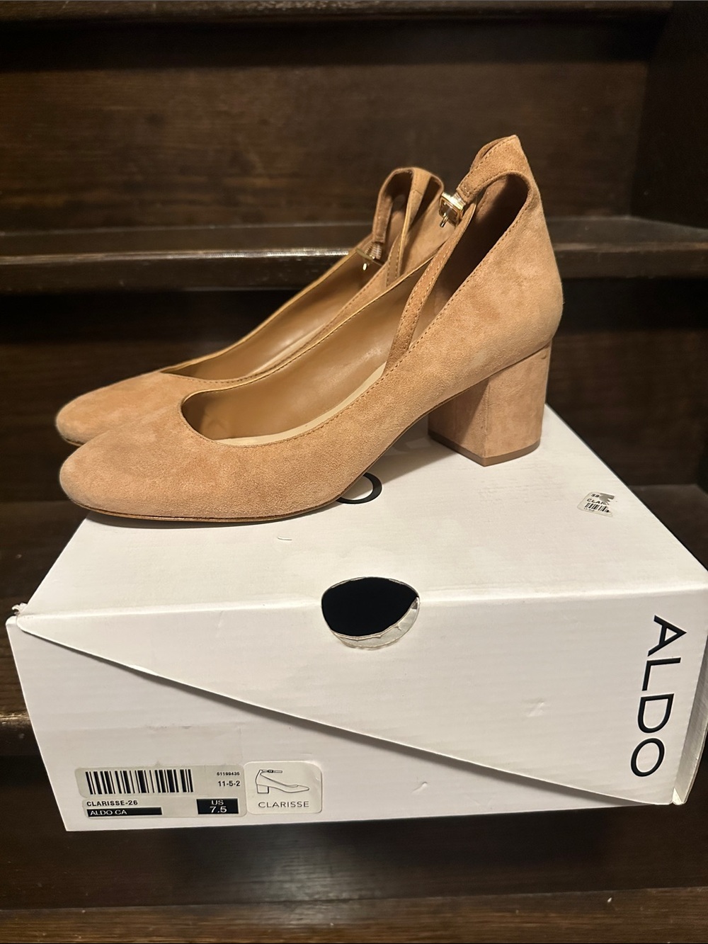 Aldo Tan Suede Block Heel Pumps with Ankle Strap